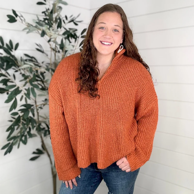 Sew In Love With Your Closet Knit Long Sleeve Orange Quarter Zip Sweater Top Embroidered Appliqued Beaded Sew In Love With Your Closet Knit Long Sleeve Orange Quarter Zip Sweater Top Embroidered Appliqued Beaded