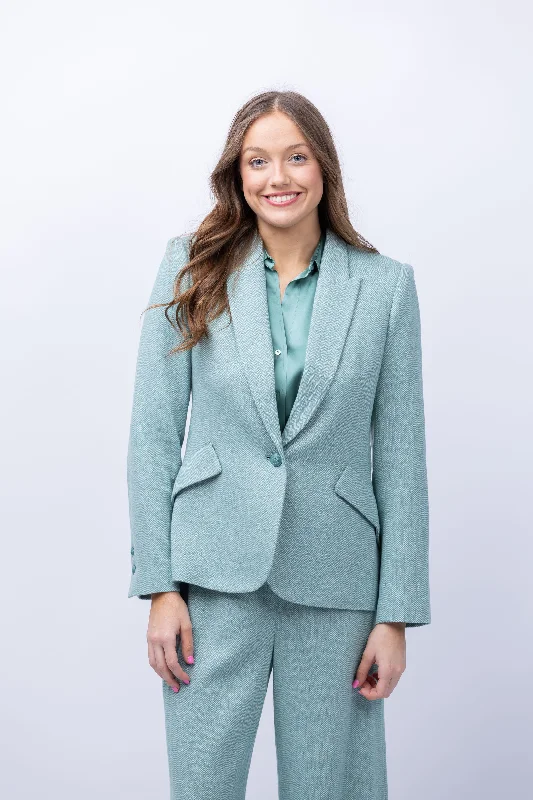 L'AGENCE Chamberlain Blazer in Green Herringbone Women's Custom Suit