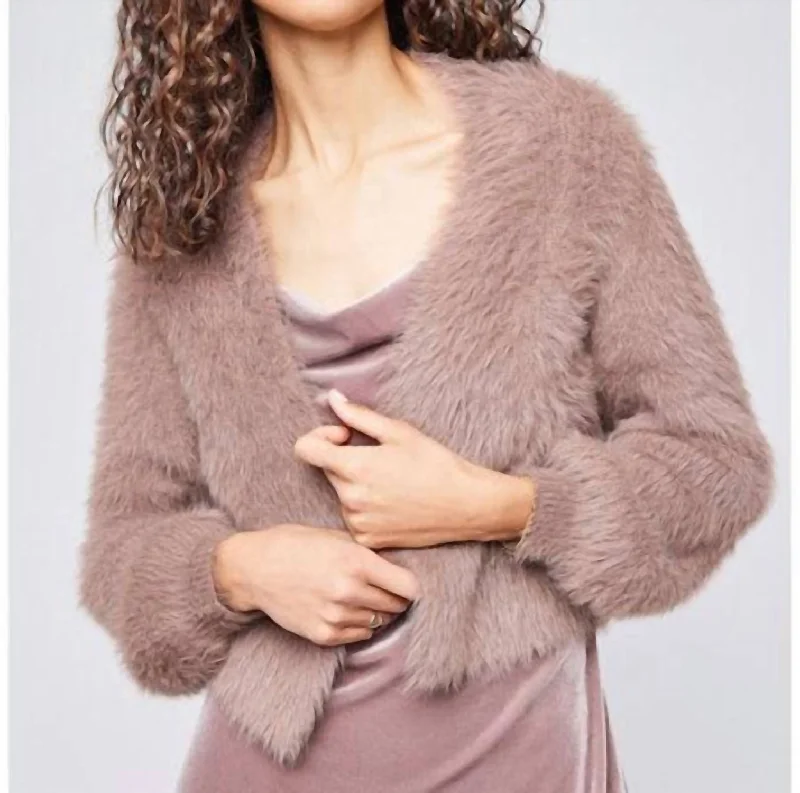 Katherine Fur Cardigan In Fawn Open Front Closed Front Wrap Front