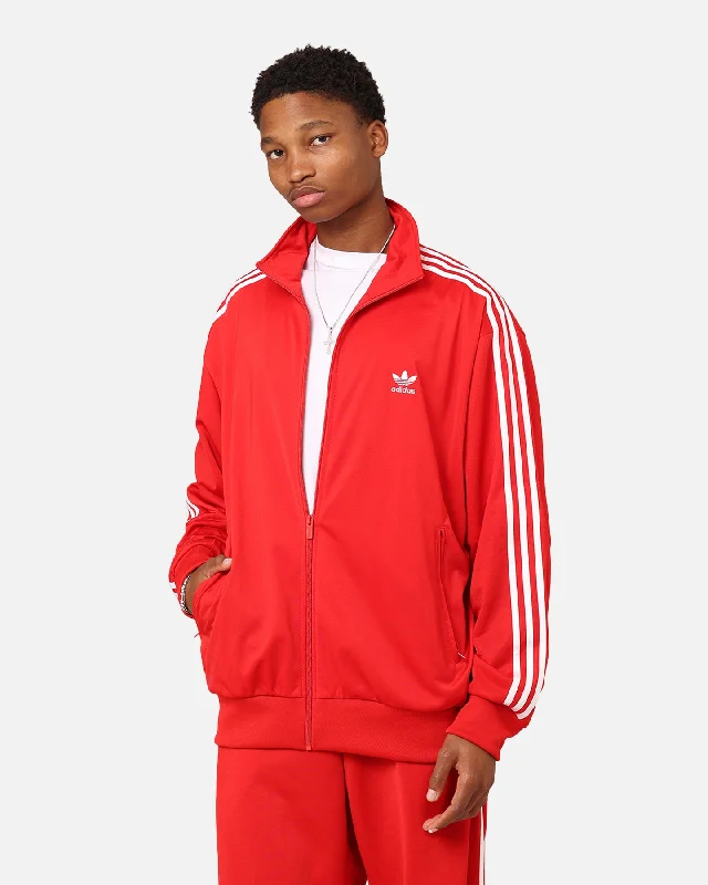 Adidas Classics Firebird Track Jacket Better Scarlet/White Zippered Front Buttoned Front Snap Front