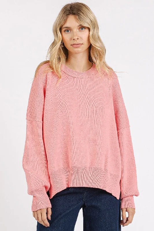 Mittoshop Side Slit Round Neck Drop Shoulder Sweater In Pink Long Sweater Short Sweater Cropped Sweater Mittoshop Side Slit Round Neck Drop Shoulder Sweater In Pink Long Sweater Short Sweater Cropped Sweater