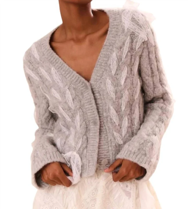 Louella Cardigan In Silver Mist Spandex Rayon Corduroy