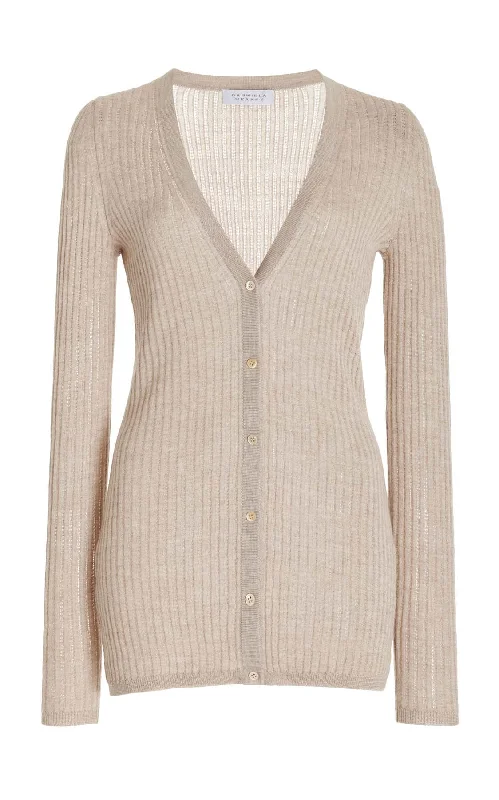 Emma Pointelle Knit Cardigan in Oatmeal Cashmere Silk Welt Pockets Slit Pockets Flap Pockets Emma Pointelle Knit Cardigan in Oatmeal Cashmere Silk Welt Pockets Slit Pockets Flap Pockets