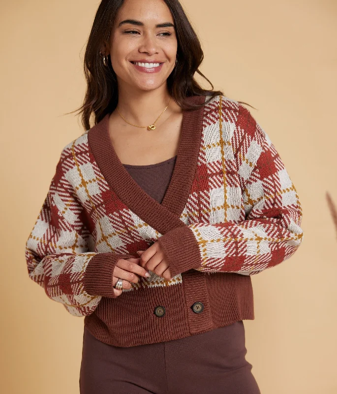 Harlow Cardigan - Plaid Mesh Fabric Canvas Fabric Denim Fabric