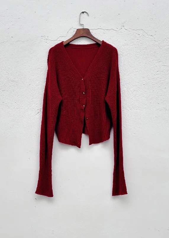 Red V-Neck Cardigan Lightweight Heavyweight Midweight