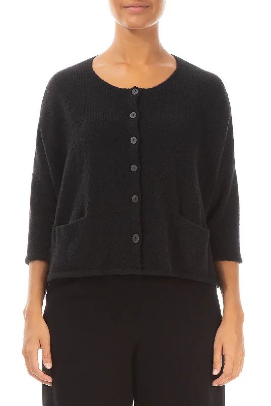 Short Loose Black Wool Cardigan Mesh Fabric Canvas Fabric Denim Fabric