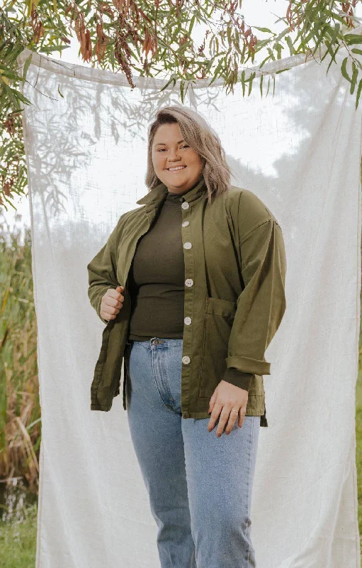 Painters Button Jacket (Cedar Green) Cotton Jacket Linen Jacket Terry Jacket