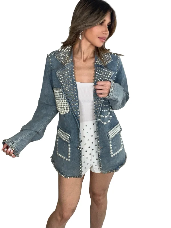 Studded Pearl Blazer Women's Handmade Blazer