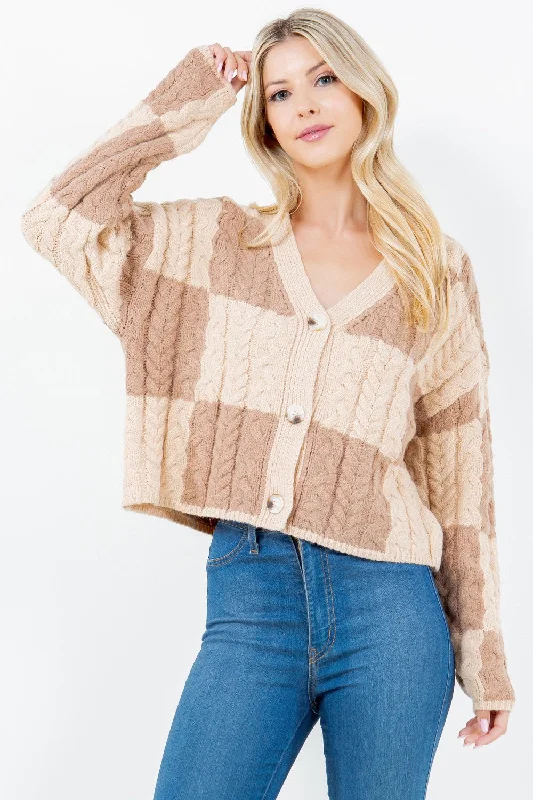 PATCHWORK CARDIGAN Crew Neck V-Neck Turtle Neck