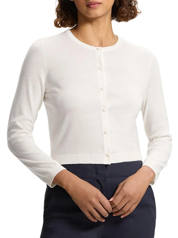Womens Crewneck Crop Cardigan Sweater Nylon Fabric Polyester Fabric Spandex Fabric