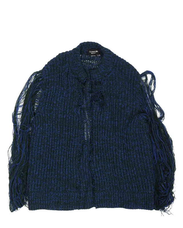Fringed Sweater Vest Mesh Blend Leather Blend Suede Blend