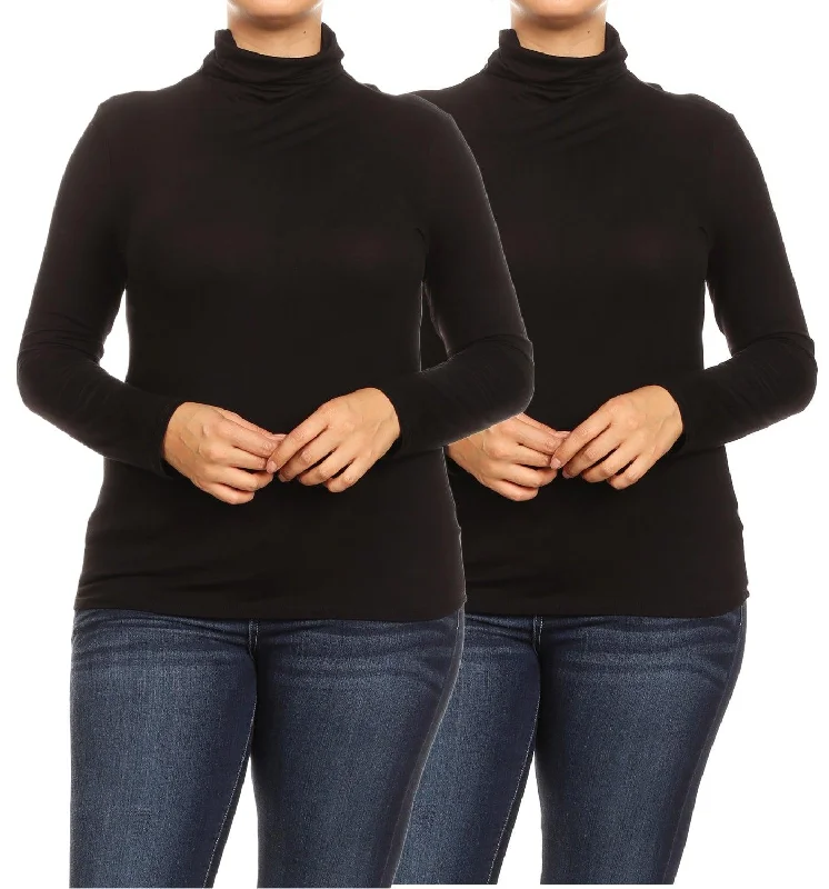 Women's Plus Size Fitted Long Sleeve Solid Turtleneck Sweater (Pack of 2) Mesh Fabric Canvas Fabric Denim Fabric