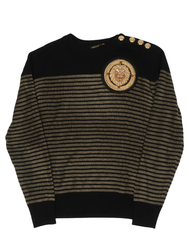 H&M Embroidered Striped Sweater Glossy Satin Silk