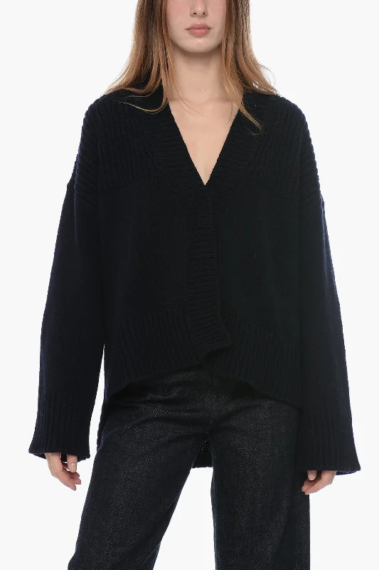 Dondup Wool and Cashmere V-Neck Cardigan with Asymmetrical Hem 44 Italian size Print Jacquard Patchwork