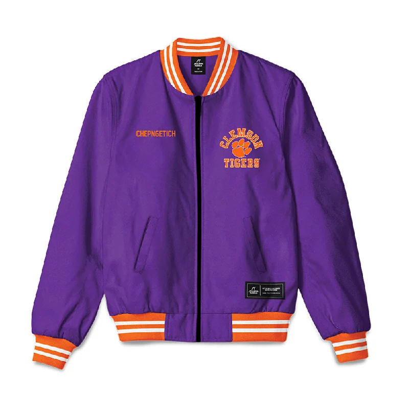 Clemson - NCAA Women's Track & Field : Gladys Chepngetich - Bomber Jacket Knit Jacket Woven Jacket Fleece Jacket