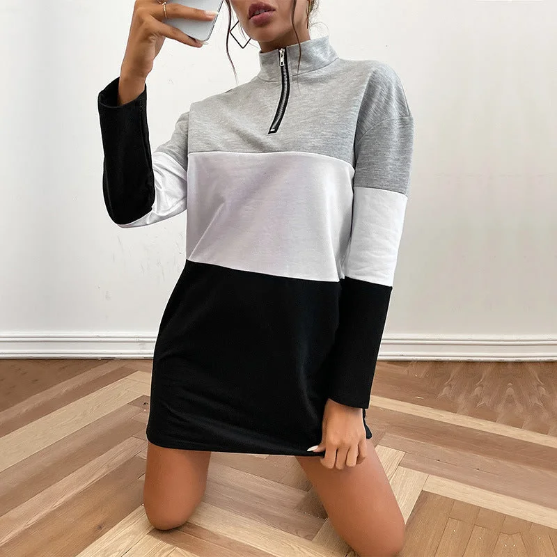 IKEARLAX New Popular trade popular autumn new South East Asia zipper stand-up neck sweater black splicing sweater skirt Jersey Fabric Tulle Fabric Batik Fabric