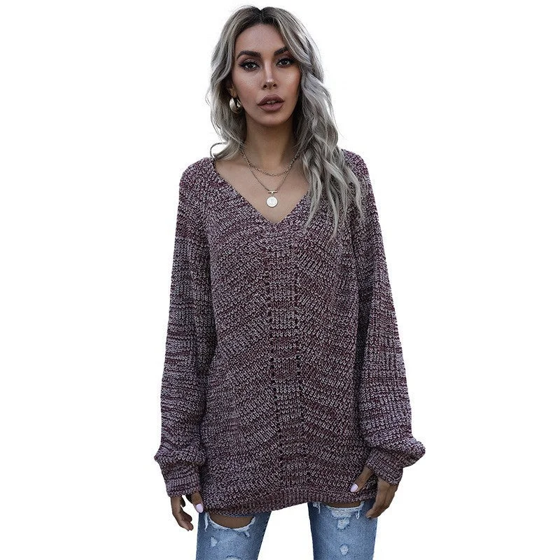 IKEARLAX popular autumn new V-neck pullover long-sleeved loose and versatile casual lazy wind knitted sweater New explosion Toggled Drawstring Belted