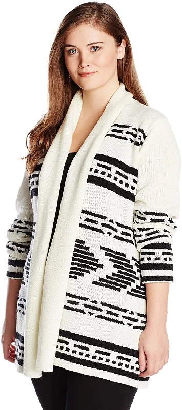 Womens Plus-Size Amya Patterned Cardigan Sweater, Dirty White Velvet Chenille Corduroy