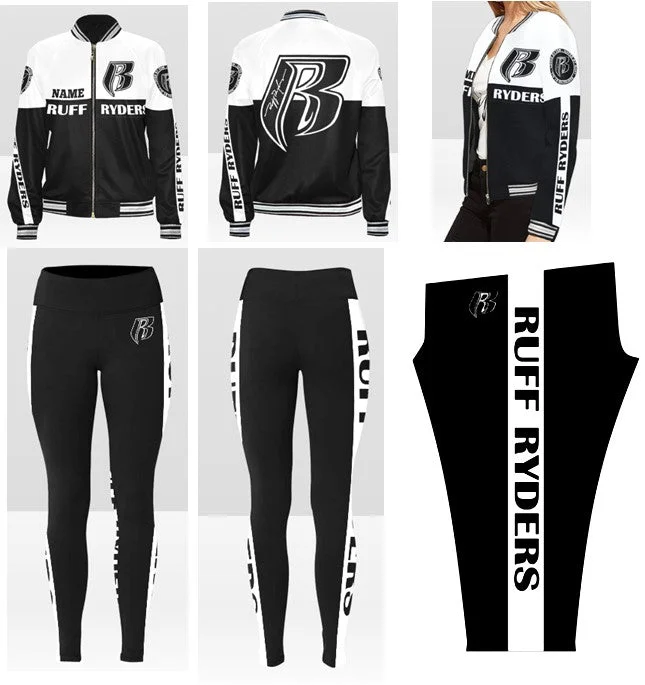 RR Custom Name Varsity Style Jacket and Matching Leggings Set Blk/Wht Satin Jacket Silk Jacket Chiffon Jacket
