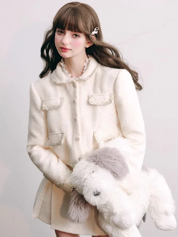Thousands of gold small fragrant jacket half skirt【s0000004440】 Notch Collar Peter Pan Collar Cowl Neck