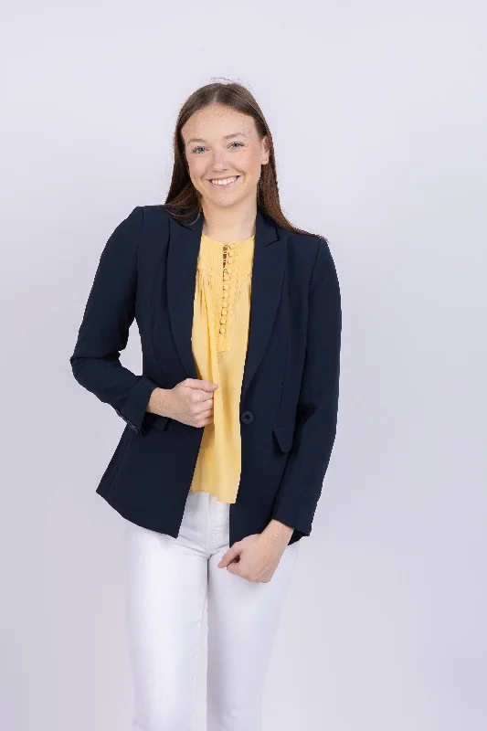 Central Park West Gal Crepe Blazer in Navy Women's Lightweight Blazer