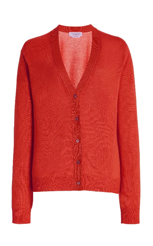 Tori Knit Cardigan in Red Topaz Cashmere Silk Cable Knit Ribbed Knit Lace Knit
