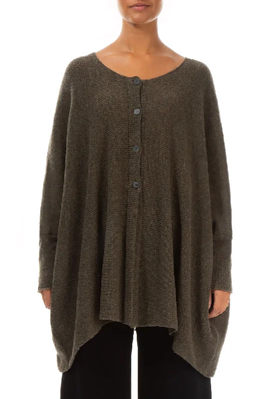 Loose Boxy Khaki Wool Cardigan Solid Color Striped Floral Print