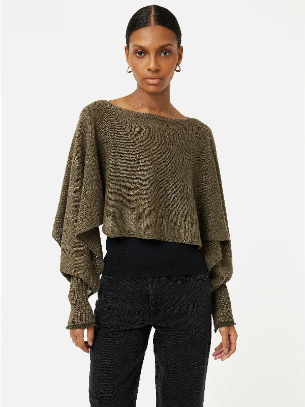 Pure Linen Poncho Sweater | Khaki Polka Dot Checkered Tartan