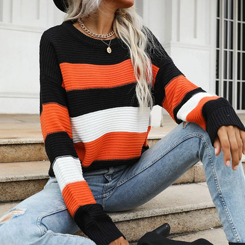 IKEARLAX New Hot Trade  2025 Fashion Sweater Hot Style Thin Long Sleeve Loose Striped Knitted Sweater Women Turtle Neck Boat Neck Asymmetrical Neck