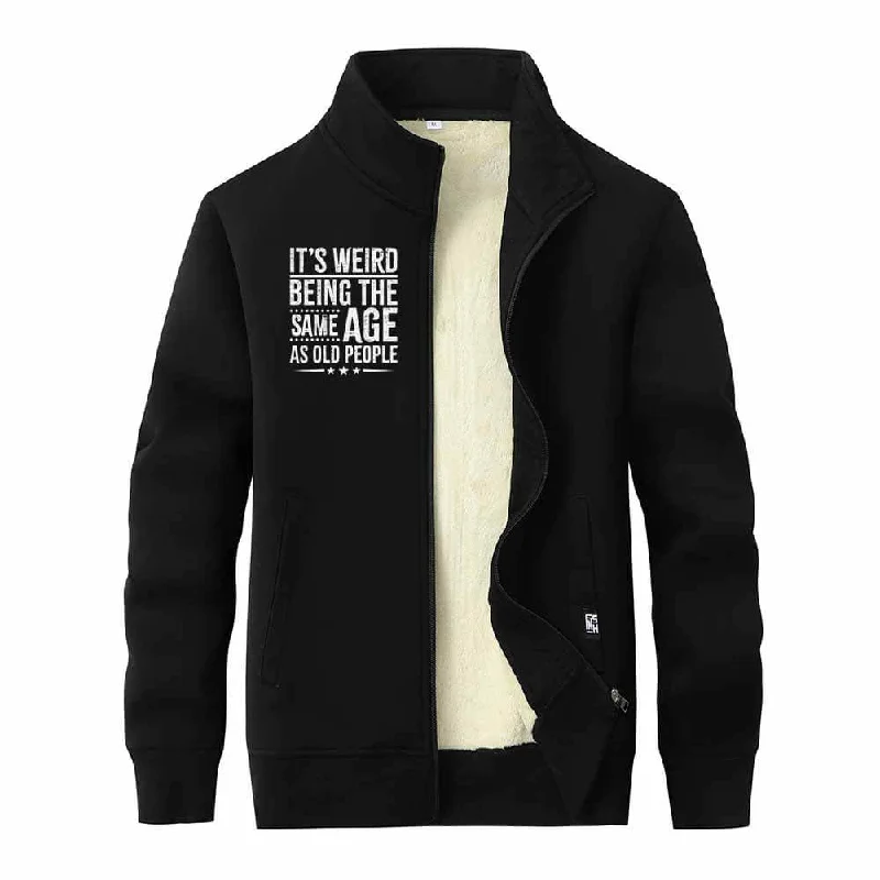 It's Weird Being Letters Stand Collar Zip Fleece Sherpa Cardigan Spandex Rayon Corduroy