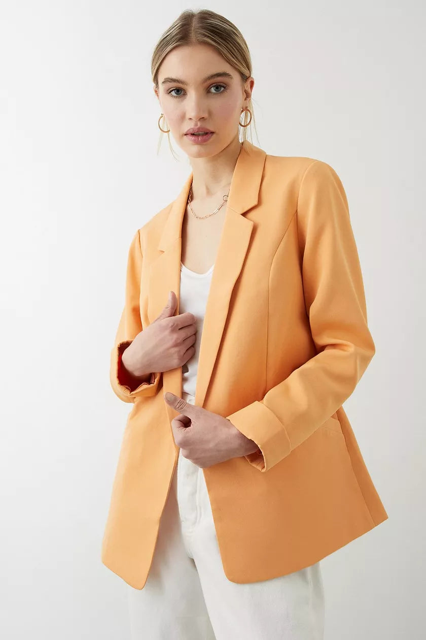 Turn Back Cuff Blazer Apricot Women's High-End Blazer