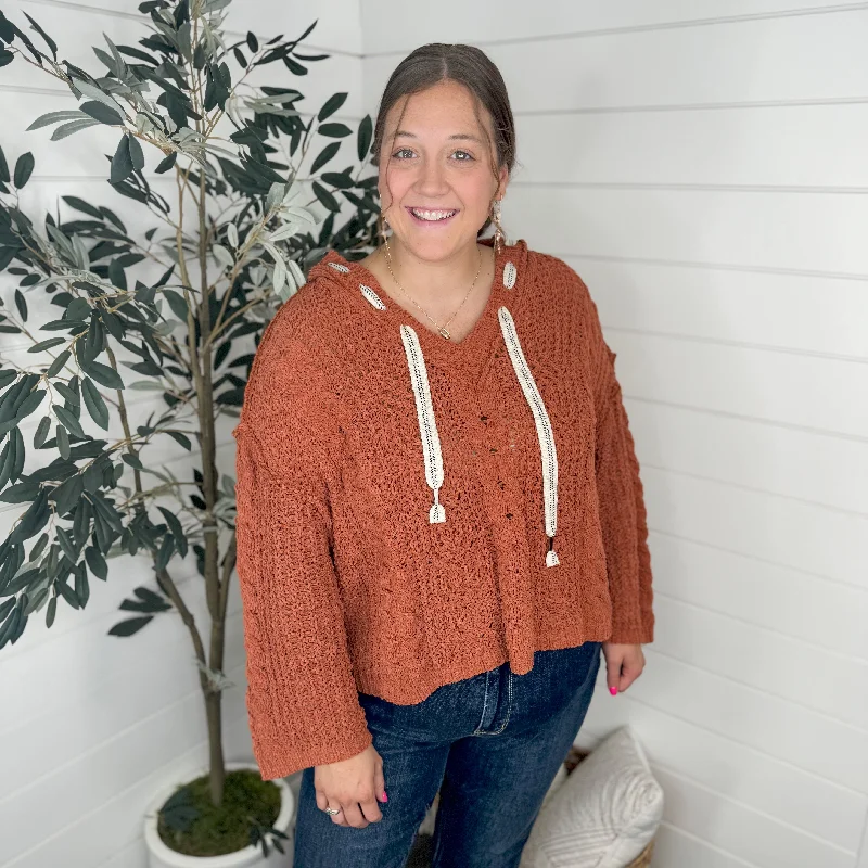 POL Alone With You Knit Long Sleeve Orange Hooded Sweater Top Modern Contemporary Chic POL Alone With You Knit Long Sleeve Orange Hooded Sweater Top Modern Contemporary Chic
