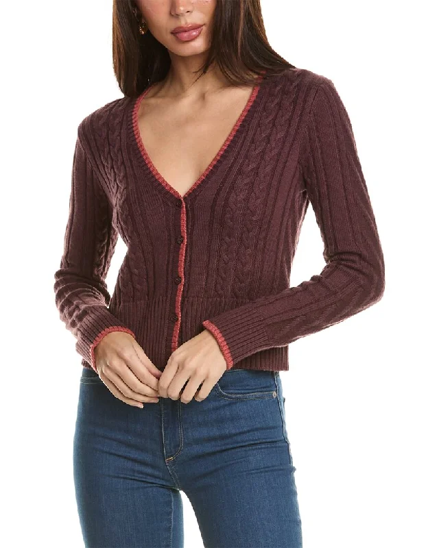 Monrow Double Layer Wool-Blend Sweater Cardigan Cable Knit Ribbed Knit Lace Knit