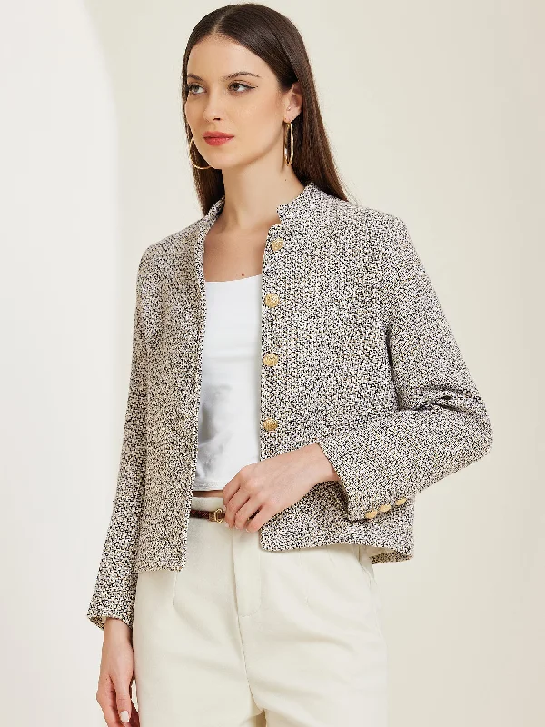 Tweed Stand Collar Long Sleeve Buttoned Cropped Jacket Faux Fur Jacket Real Fur Jacket Shearling Jacket