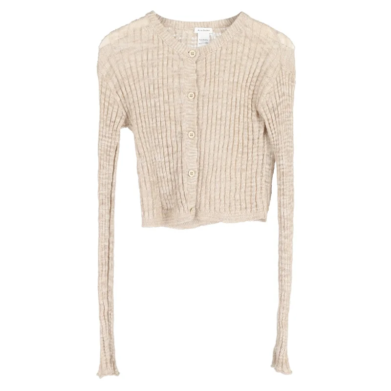 Acne Studios Knitted Crop Cardigan in Beige Linen Elasticated Padded Insulated