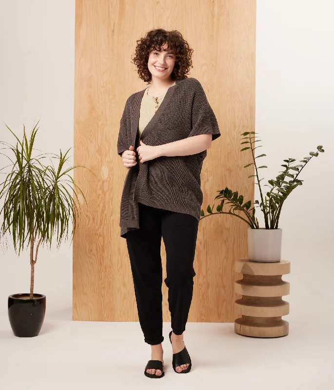 Novak Cardigan - Charcoal Denim Fabric Leather Fabric Suede Fabric