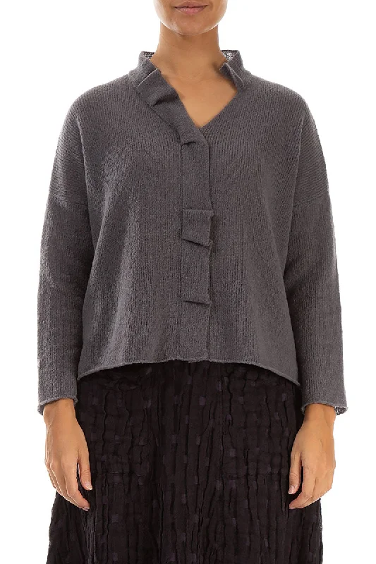 Frilled Neck Vintage Violet Wool Cardigan Thin Thick Dense