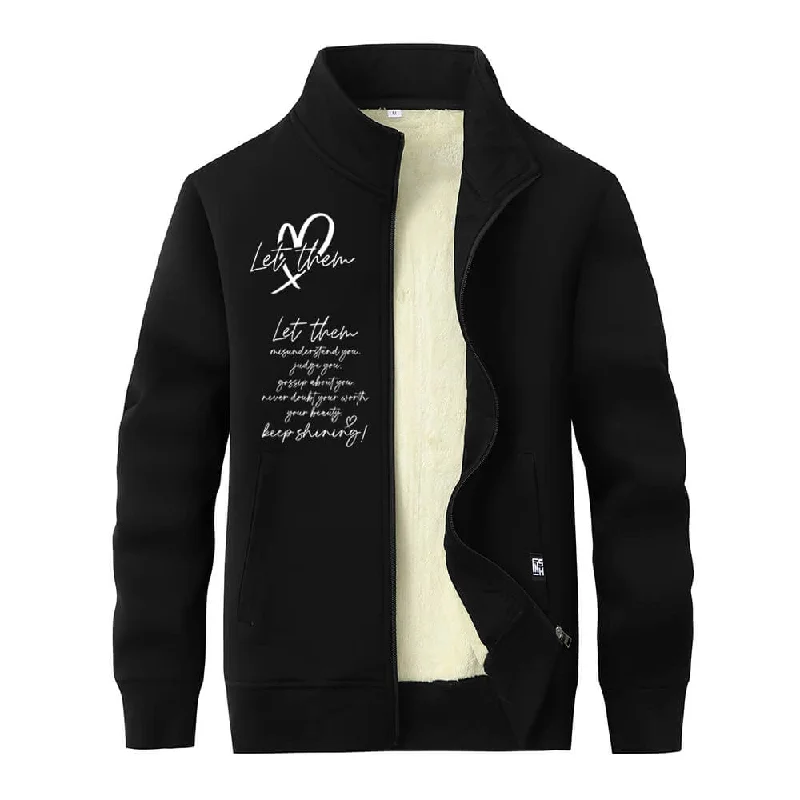 Let Them Keep Shining Stand Collar Zip Fleece Sherpa Cardigan Soft Cozy Warm