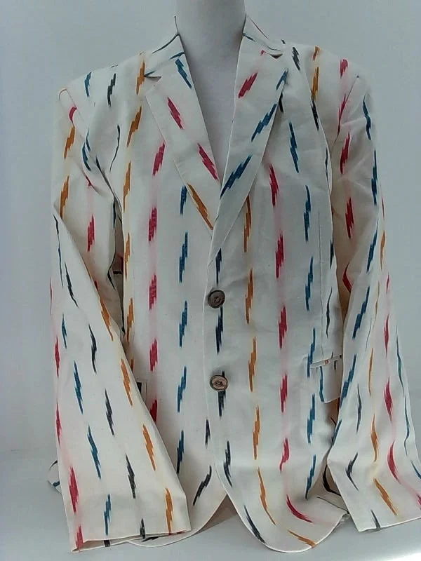 Indophilia Womens Ikat Cotton Tie And Dye Regular Blazer Color White Size 42 Women's Unique Blazer