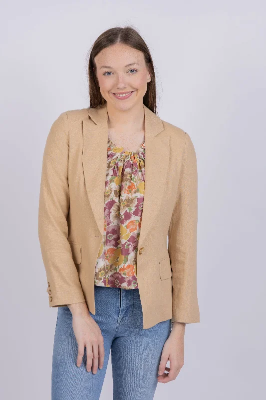 Central Park West Malin Linen Blazer in Sand Plus Size Women's Coat