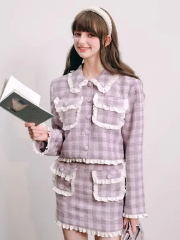 Purple lace jacket half skirt two-piece【s0000004446】 Knit Fabric Woven Fabric Fleece Fabric