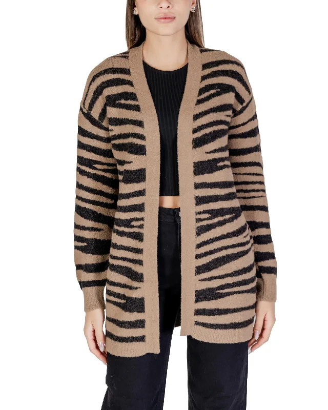 Jacqueline De Yong  Zebra Knit Cardigan Mesh Cardigan Canvas Denim