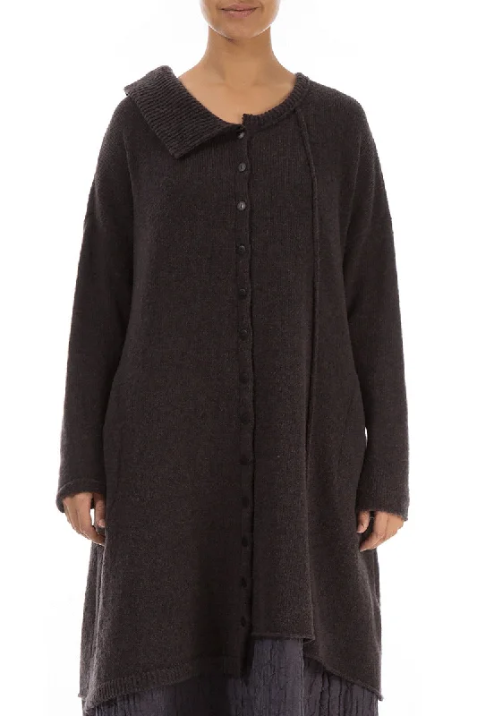 Asymmetrical Chocolate Wool Cardigan Jersey Fabric Tulle Fabric Batik Fabric