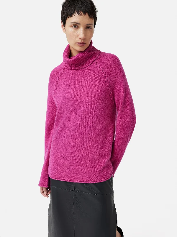 Merino Scoop Hem Jumper | Pink Notch Collar Peter Pan Collar Cowl Neck