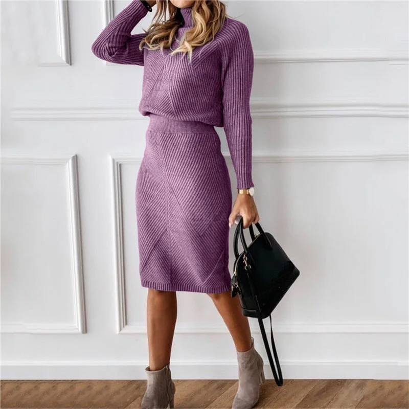 Women's Turtleneck Thickened Knitted Pullover Sweater and Skirt Outfit Set Satin Fabric Silk Fabric Chiffon Fabric Women's Turtleneck Thickened Knitted Pullover Sweater and Skirt Outfit Set Satin Fabric Silk Fabric Chiffon Fabric