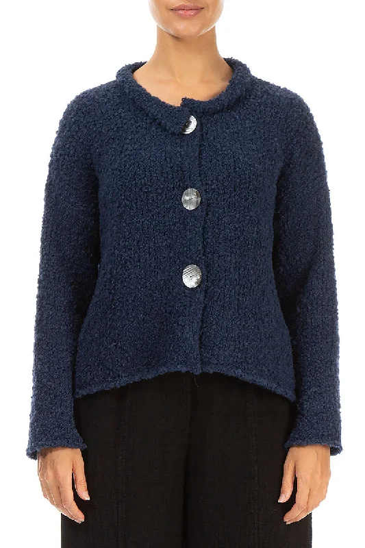 Blue Violet Alpaca Wool Cardigan Zippered Front Buttoned Front Snap Front
