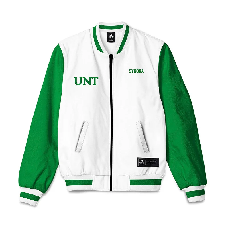 North Texas - NCAA Women's Track & Field : Addison Sykora - Bomber Jacket Wool Fabric Cashmere Fabric Tweed Fabric