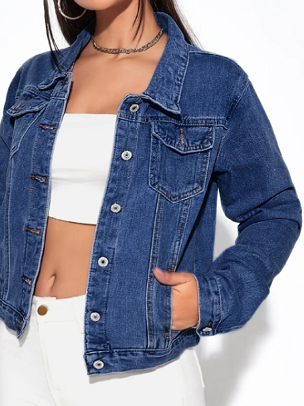 Chic & Versatile Blue Denim Jacket - Easy-Care, Soft Woven, with Flap Pockets, Perfect for Spring/Fall Casual Wear Chenille Jacket Brocade Jacket Lace Jacket