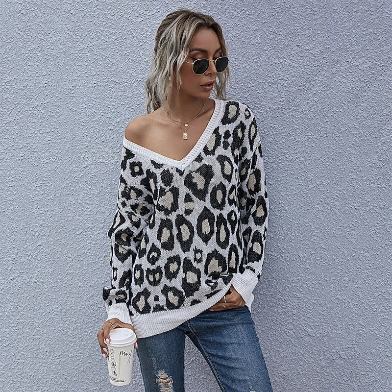 IKEARLAX popular  2025n spring and autumn women's clothing V-neck knitted sweater women's 2025 style leopard print knitted jumper Soft Cozy Warm