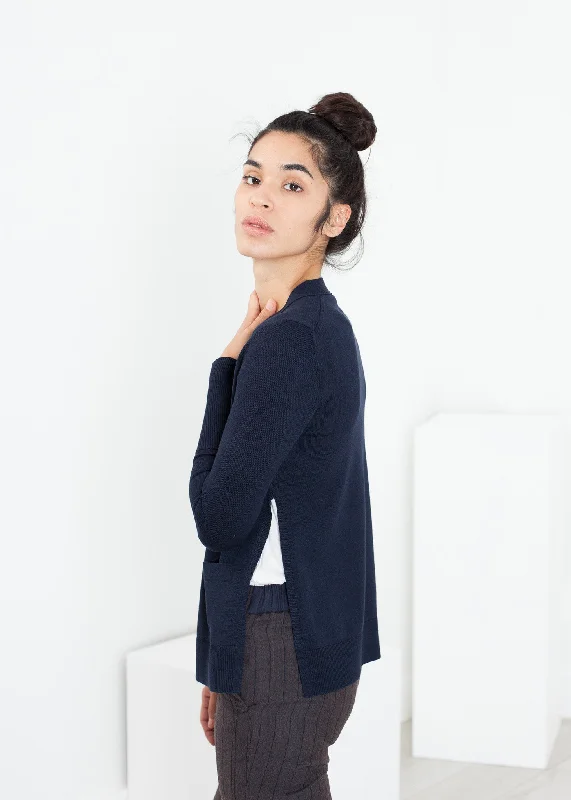 Square Cardigan in Navy Terry Terry Cloth Terry Knit